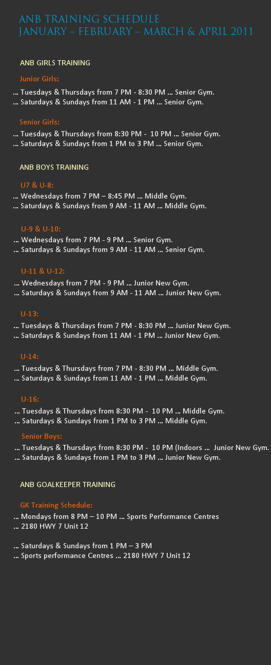 ANB Summer Schedule