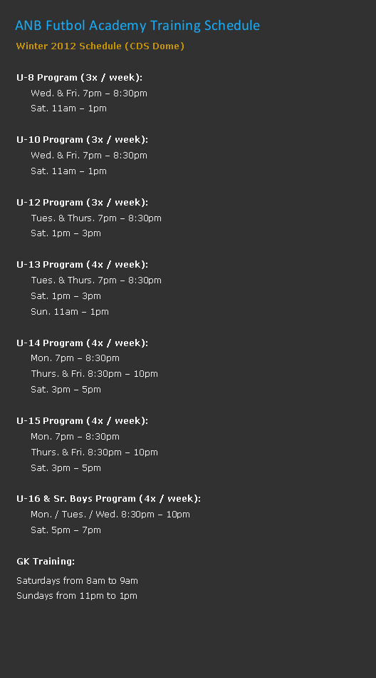 ANB Schedule